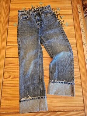 Zara Faded Blue Boyfriend Jeans with Cuffed Hem